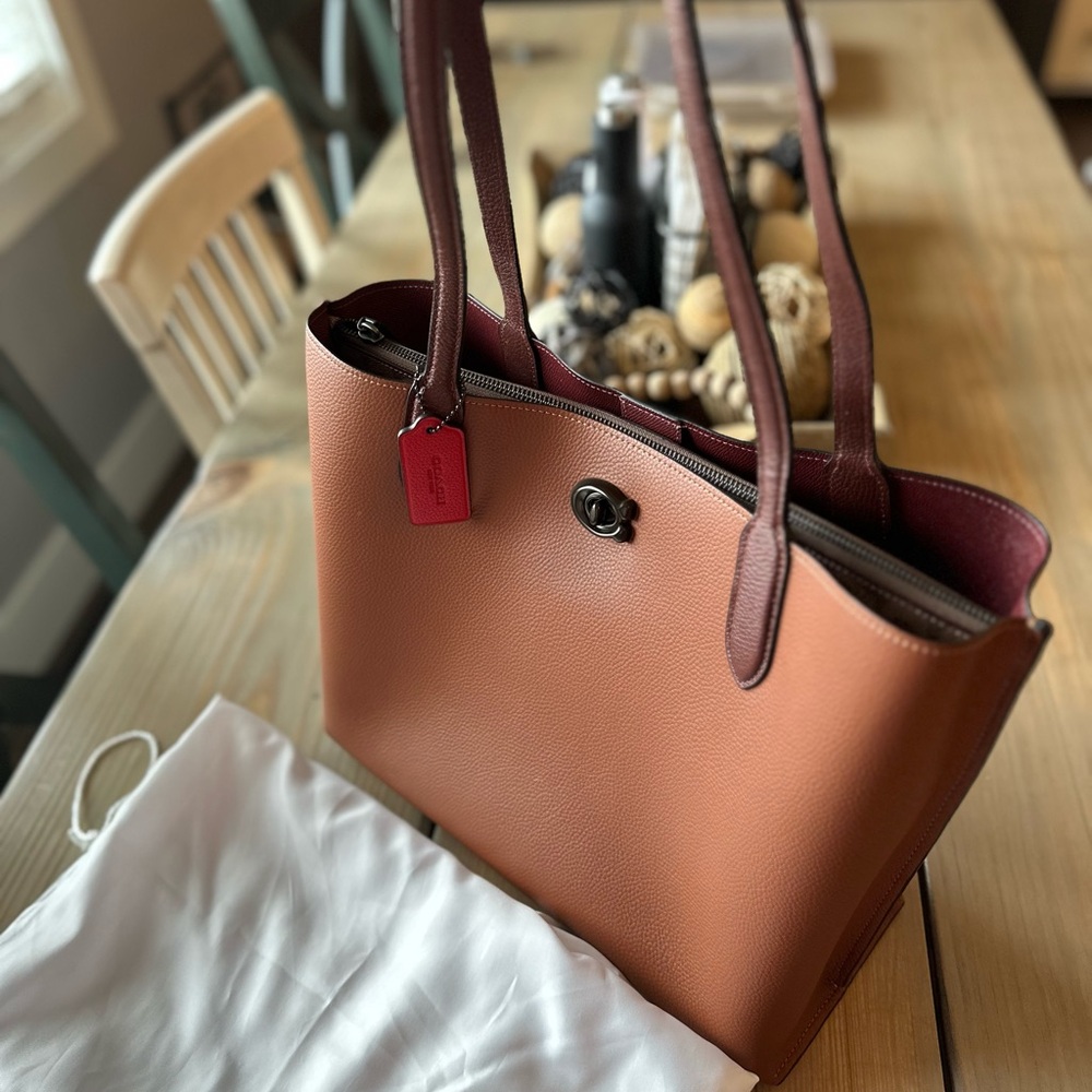 Coach Tan Color Block Leather Willow Tote Bag